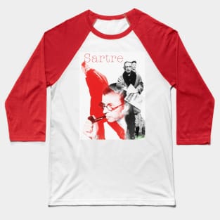 Jean Paul Sartre Collage Portrait Baseball T-Shirt